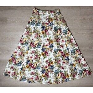 Vintage 90s Short Circuit Floral Rayon Maxi Skirt Large Button Front Cottagecore